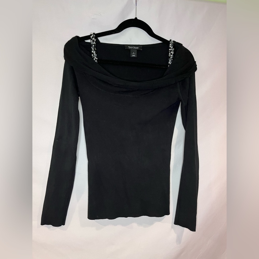 White House Black Market Marilynn Sweater, Beaded Strap Detail, Size S